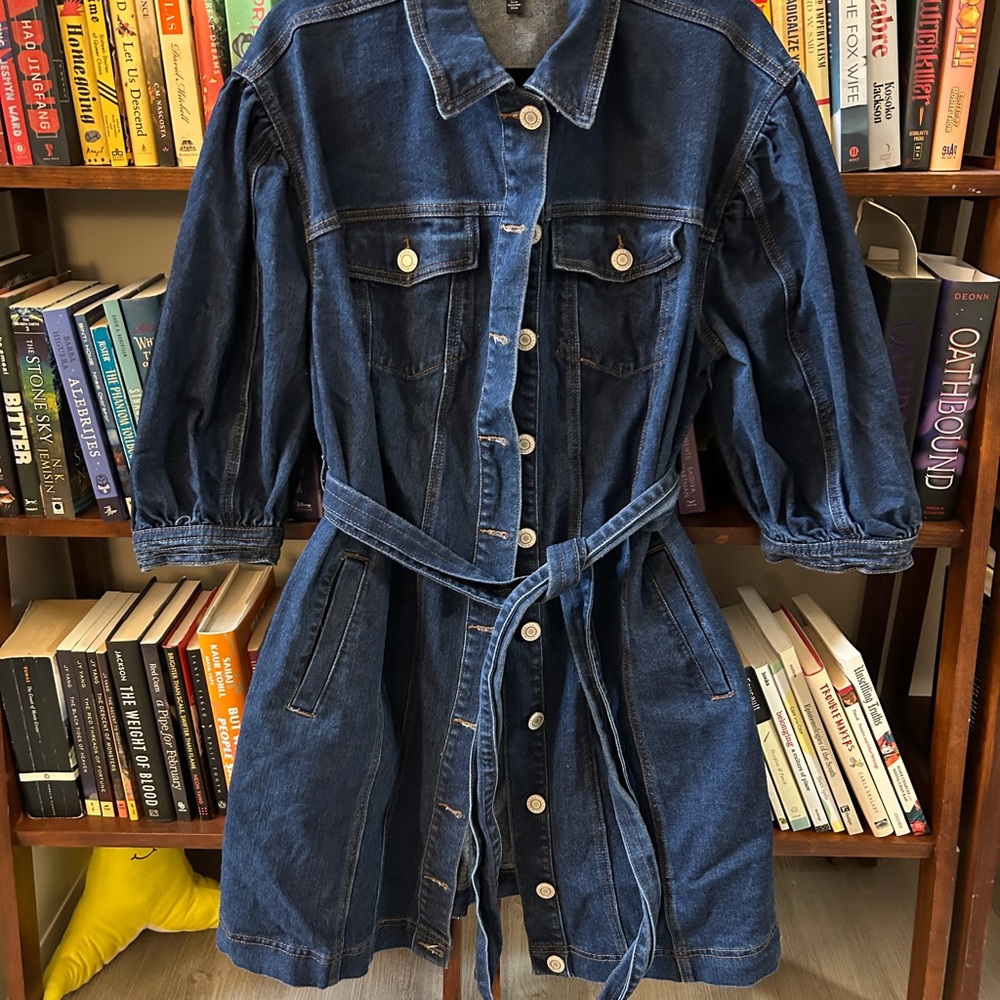 Eloquii Dark Blue Denim Belted Dress